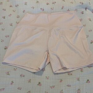 High-Waist Pink Gingham Women’s Shorts SIZE L BUT FITS A SMALL